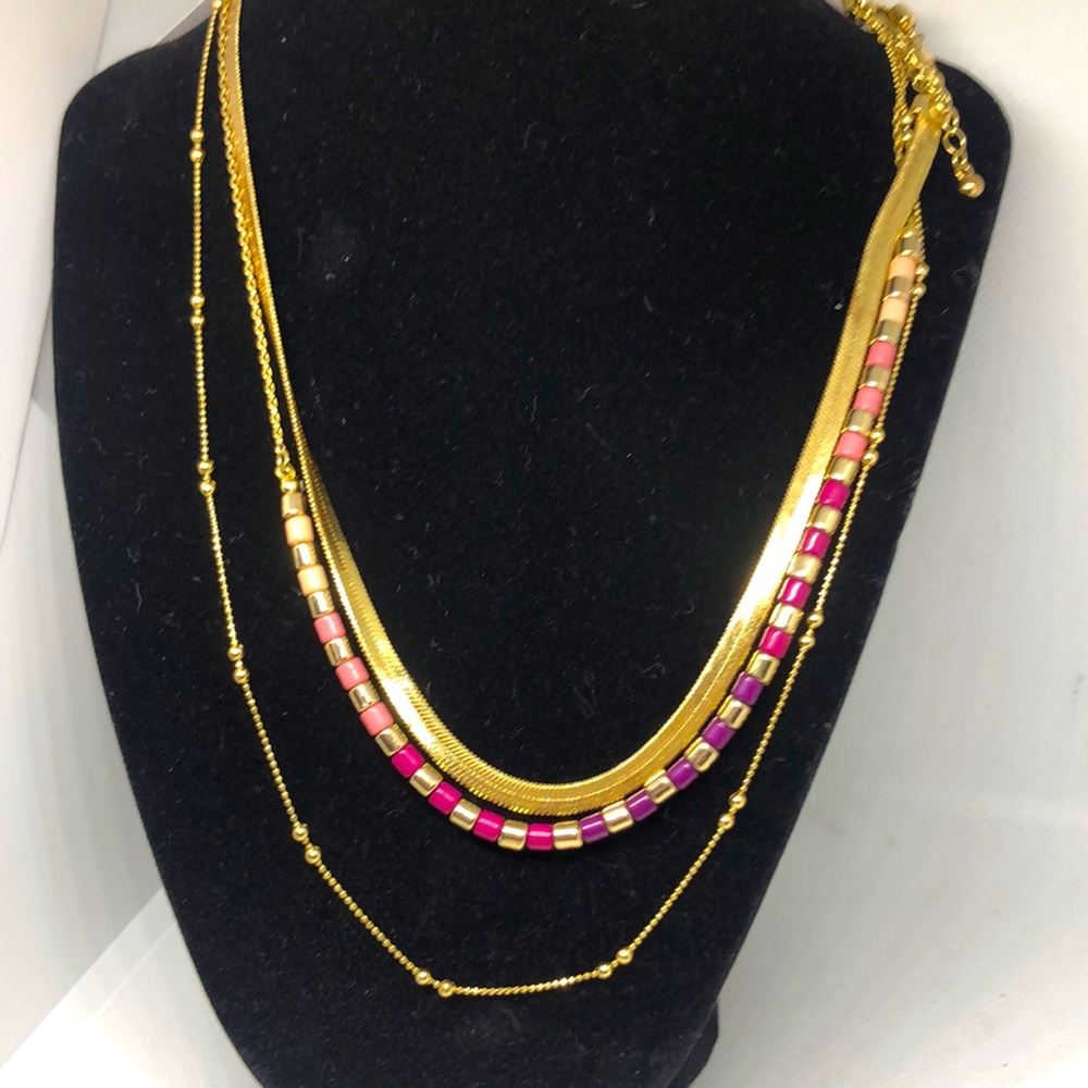 LOFT Layered 3 Strand Gold Tone Necklace